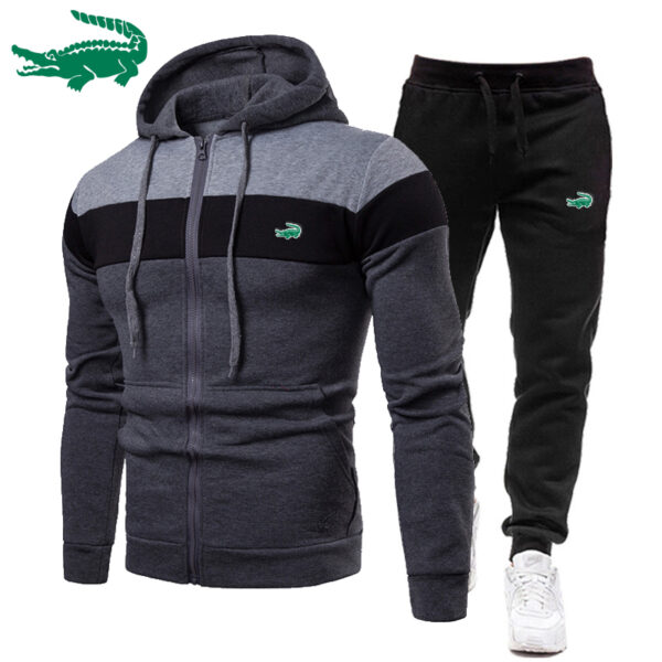 Autumn Winter Embroidered Men s Sweatshirt Sweatpants Set Printed Men s Zipper Hoodie Fitness Sportswear set 2