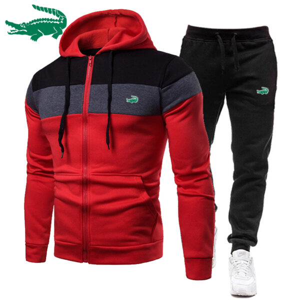 Autumn Winter Embroidered Men s Sweatshirt Sweatpants Set Printed Men s Zipper Hoodie Fitness Sportswear set 4