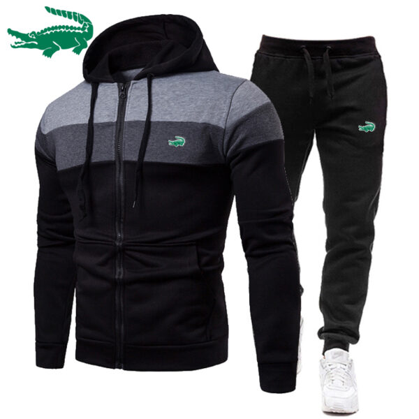 Autumn Winter Embroidered Men s Sweatshirt Sweatpants Set Printed Men s Zipper Hoodie Fitness Sportswear set