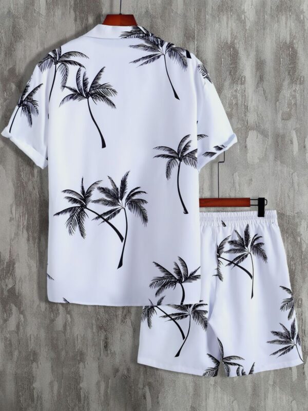 Men Random Palm Tree Print Shirt Drawstring Waist Shorts Without Tee 1