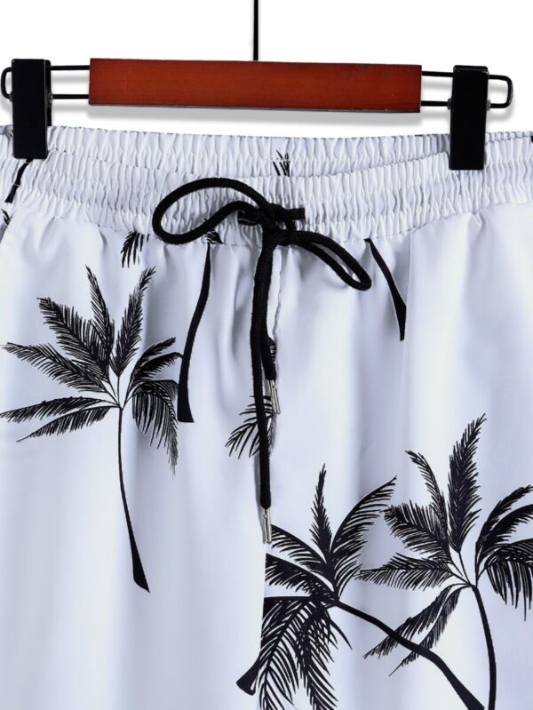 Men Random Palm Tree Print Shirt Drawstring Waist Shorts Without Tee 3