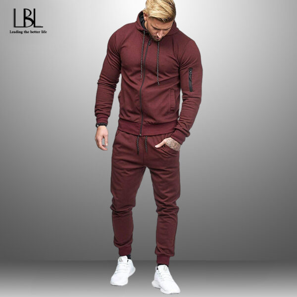 Mens Autum Winter Sport Hoodied Trends Solid Fitness Zipper Hoodies Sweatpants Male Slim Casual Fashion Tracksuits