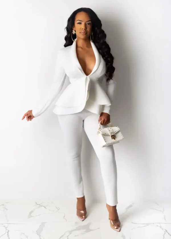 New Women Winter Women s Set Tracksuit Full Sleeve Ruffles Blazers Pencil Pants Suit Two Piece 2