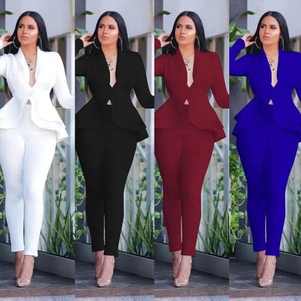 New Women Winter Women s Set Tracksuit Full Sleeve Ruffles Blazers Pencil Pants Suit Two Piece