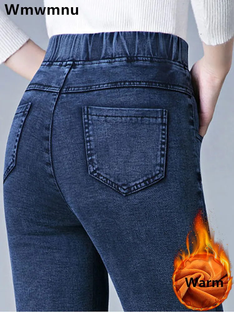 Winter Thicken Jeans Pencil Denim Pants Women Plush Velvet Lined Warm Skinny Vaqueros Streetwear High Wasit