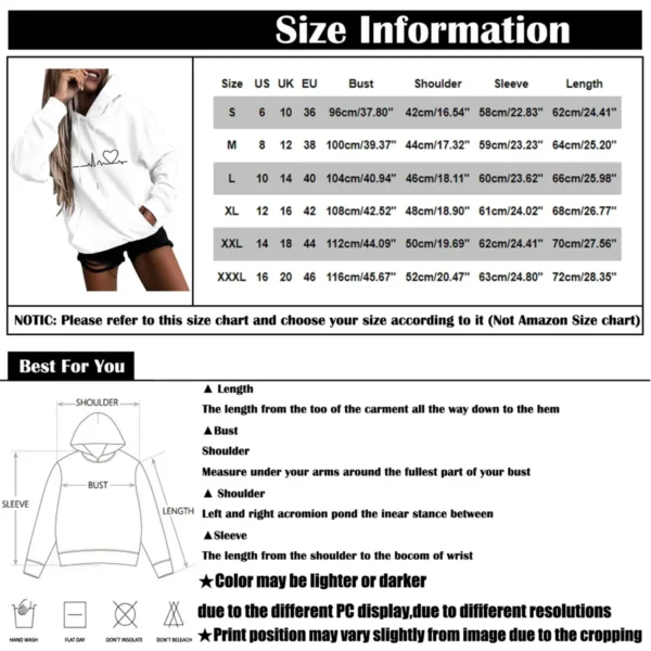 Women s Sweatshirts Long Sleeve Sports blouse 2023 Autumn Fashion heart Print Hoodies Tops Solid Casual 3