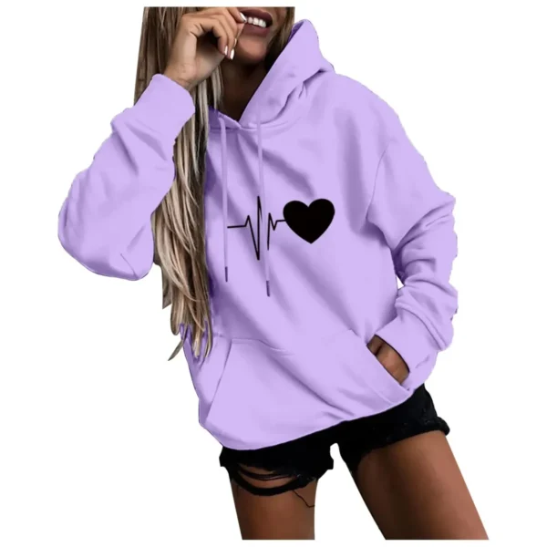 Women s Sweatshirts Long Sleeve Sports blouse 2023 Autumn Fashion heart Print Hoodies Tops Solid Casual