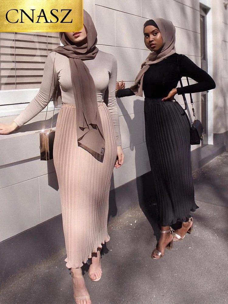 Latest Pleated Chiffon A line Women Long Robe Muslim Ladies Dress Maxi Skirt Modest Fashion Islamic
