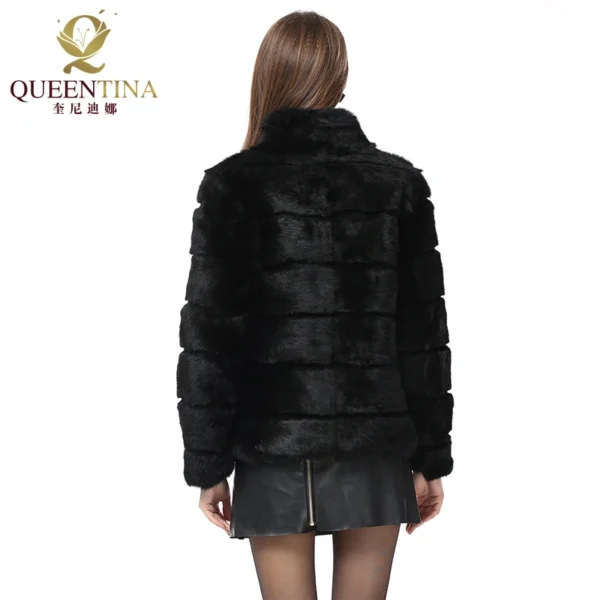 Rabbit Fur Coat Stand Collar Whole Full Pelt Fashion Luxury Waistcoat Natural Imitation Mink Fur Coats 1