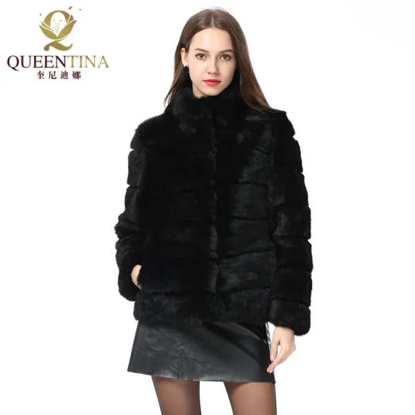 Rabbit Fur Coat Stand Collar Whole Full Pelt Fashion Luxury Waistcoat Natural Imitation Mink Fur Coats