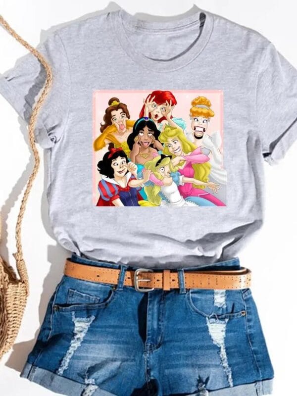 Women T shirt Princess Holiday Female Fashion Cartoon Funny Watercolor Style Clothes Tops Tees Clothing Casual 1