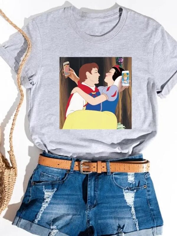 Women T shirt Princess Holiday Female Fashion Cartoon Funny Watercolor Style Clothes Tops Tees Clothing Casual 2