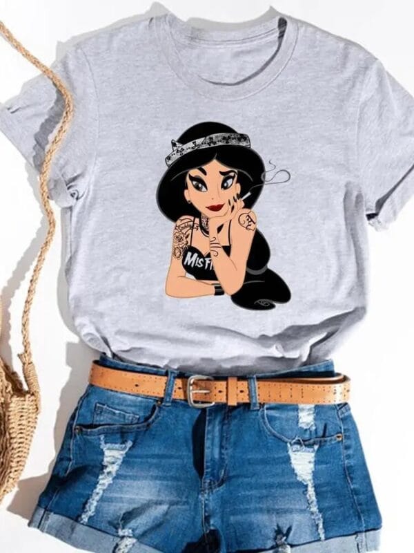 Women T shirt Princess Holiday Female Fashion Cartoon Funny Watercolor Style Clothes Tops Tees Clothing Casual 3